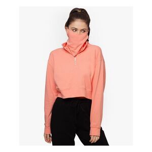BETSY & ADAM Womens Orange Zip Pullover Attached Mask Long Sleeve Top L